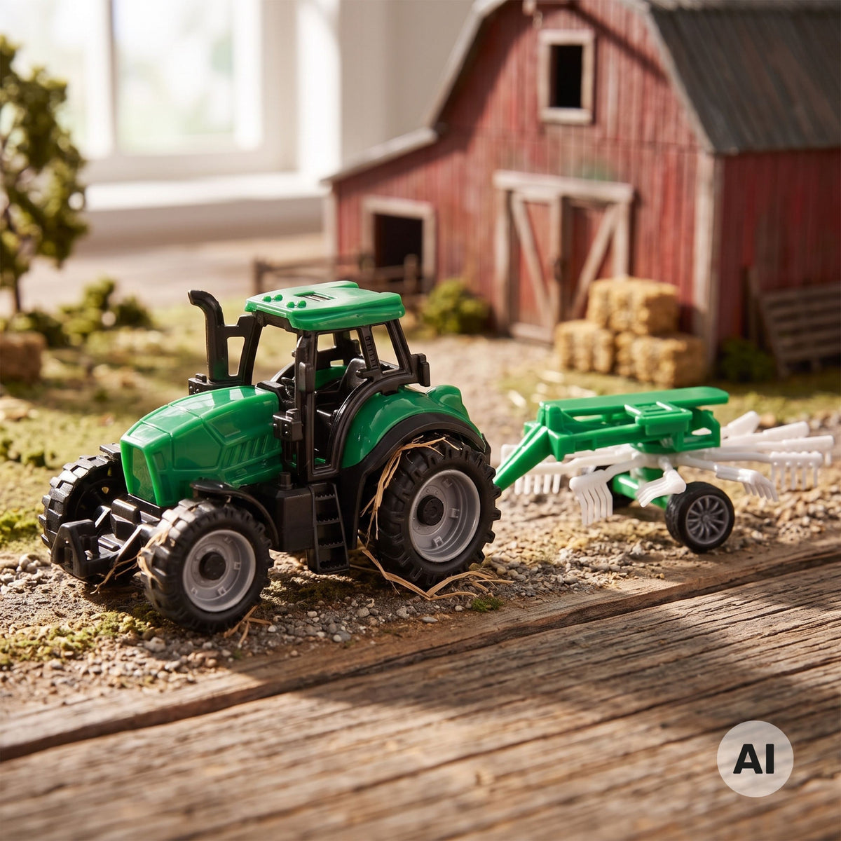 Tractor agrícola Woopie con rastrillo
