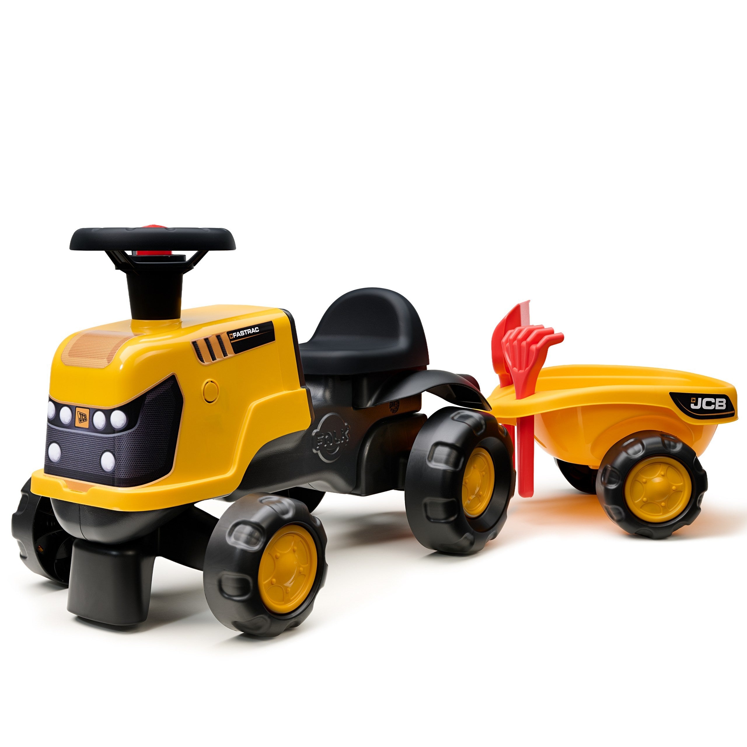 Traktor Falk Ride-on Jcb Fastrac s návesovou lopatou a hrabľami 1-3 roky