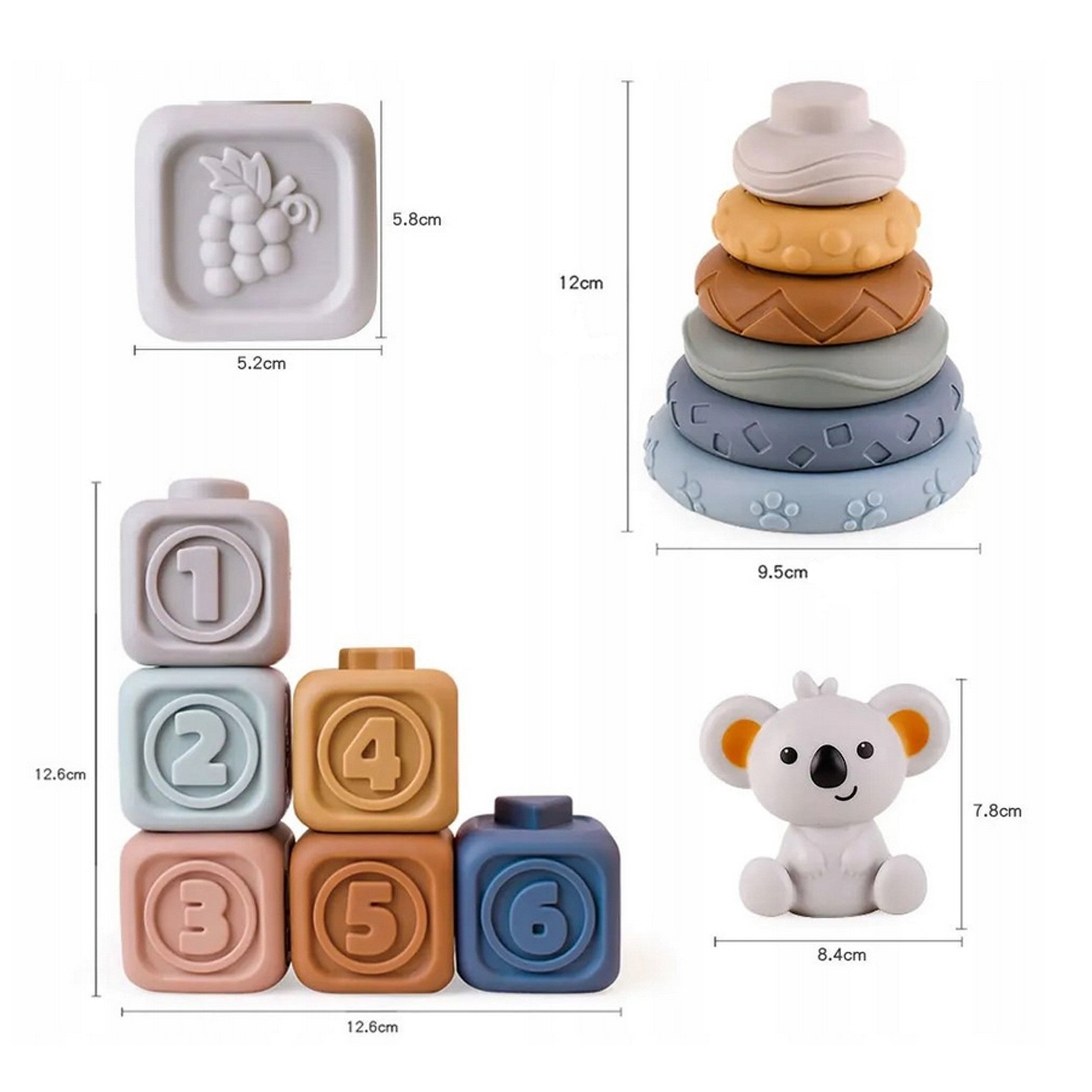 Woopie Baby Soft Rubber Sensory Blocks 3-in-1 Teddy Bear Set