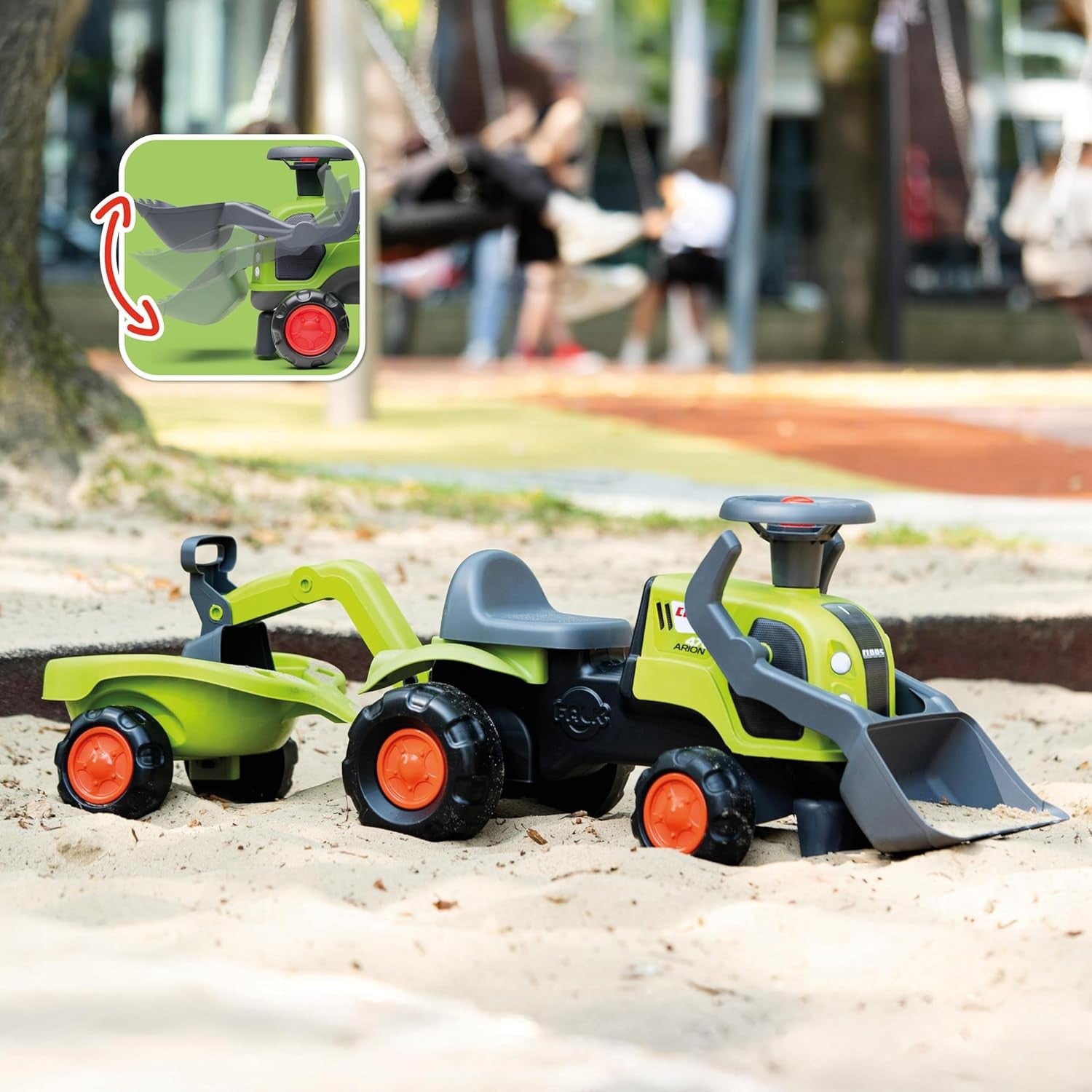 Falk Baby Claas Ride-on Tractor With Excavator Bucket And Trailer
