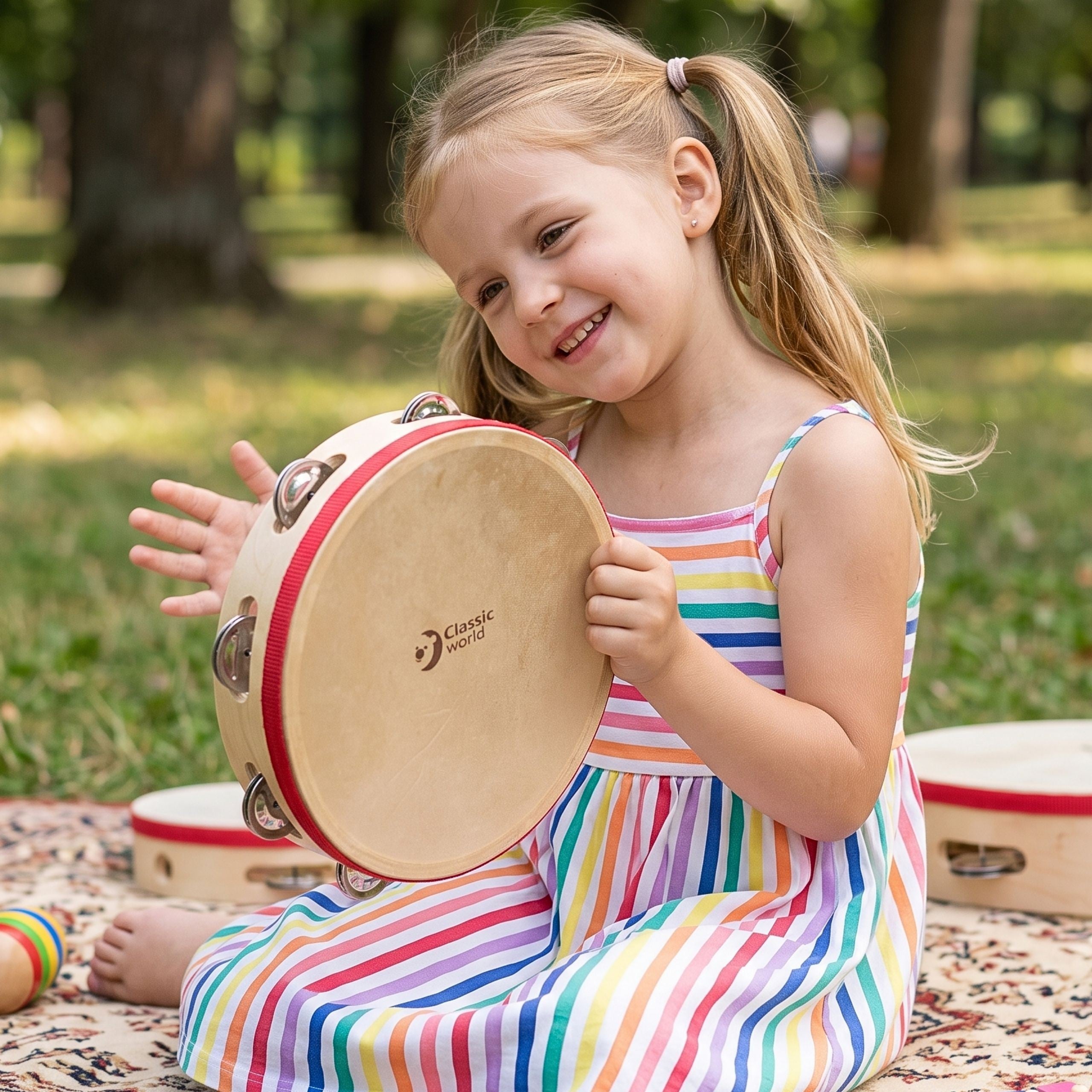 Classic World Edu Musical Instrument Tambourine 25 Cm