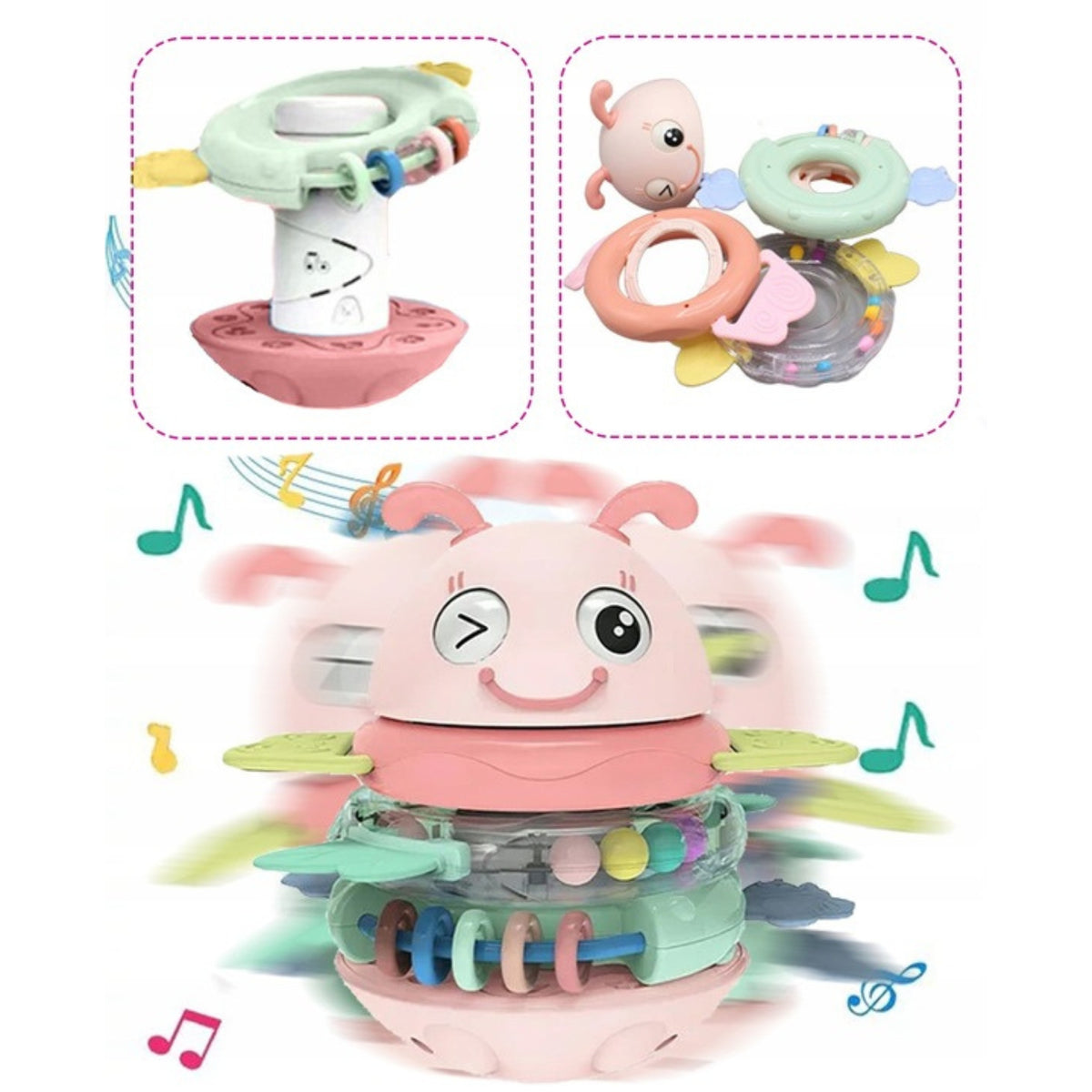 Woopie Baby Wanka Stand Up Zabawka sensoryczna 2 w 1 Grzechotka Gryzak w kolorze różowym