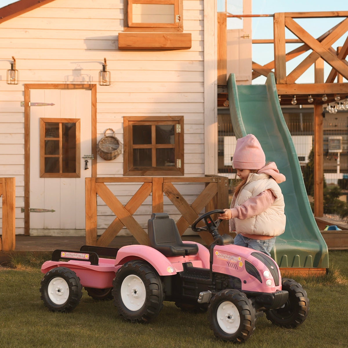 Falk Country Star Pink šlapací traktor + přívěs a klakson 2-5 let.