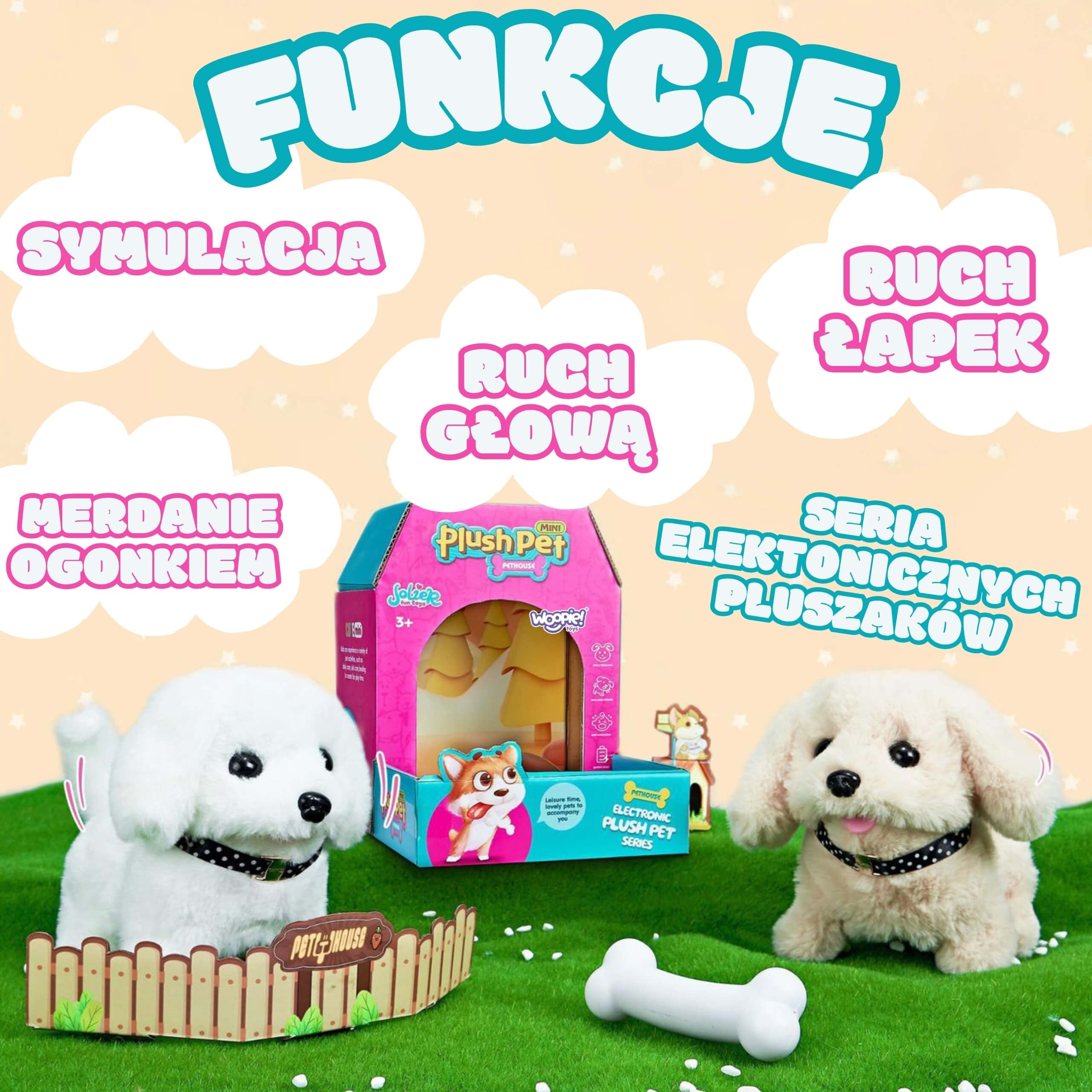 Woopie Interactive Plush Dog With Bone Bichon Golden Retriever