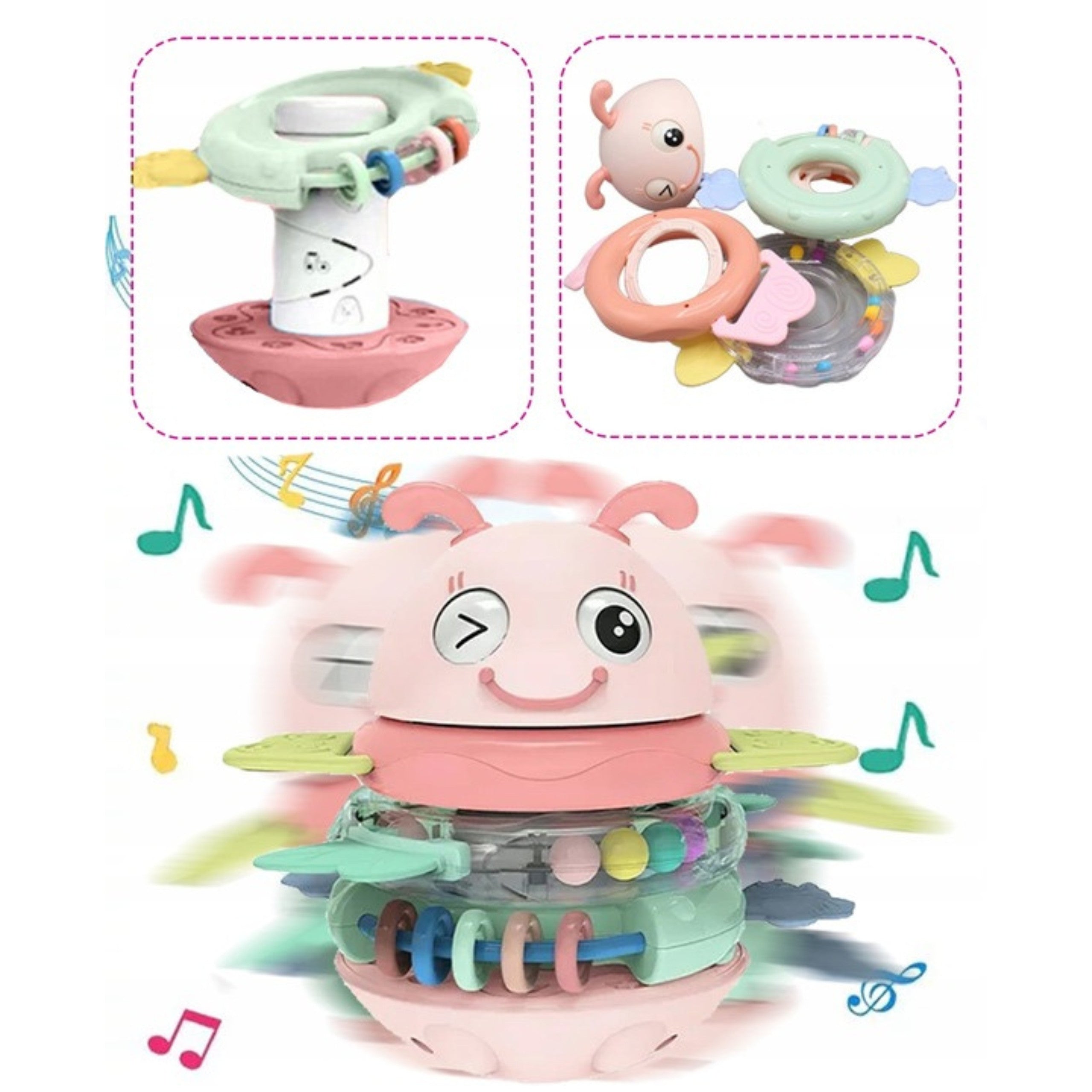 Woopie Baby Wanka Stand Up Sensory Toy 2 i 1 Rattle Teether Rosa