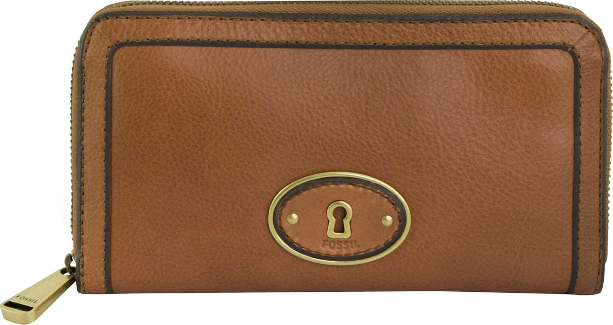 Women's Wallet Fossil Wmns Leather Wallet Vri Zip Clutch Camel Brown