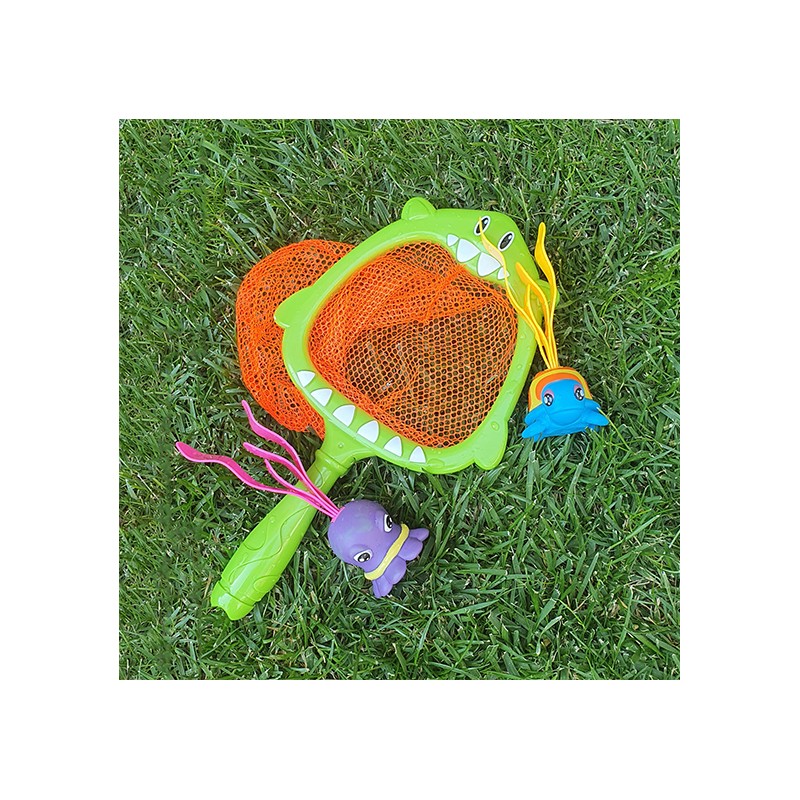 Angel-Wasserkescher + 2-Fische-Set, mehrfarbig