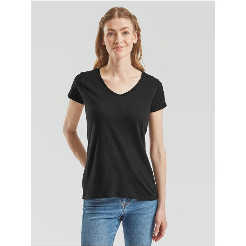 Fruit Of The Loom Mujer Iconic 150 Camiseta con cuello en V Negro