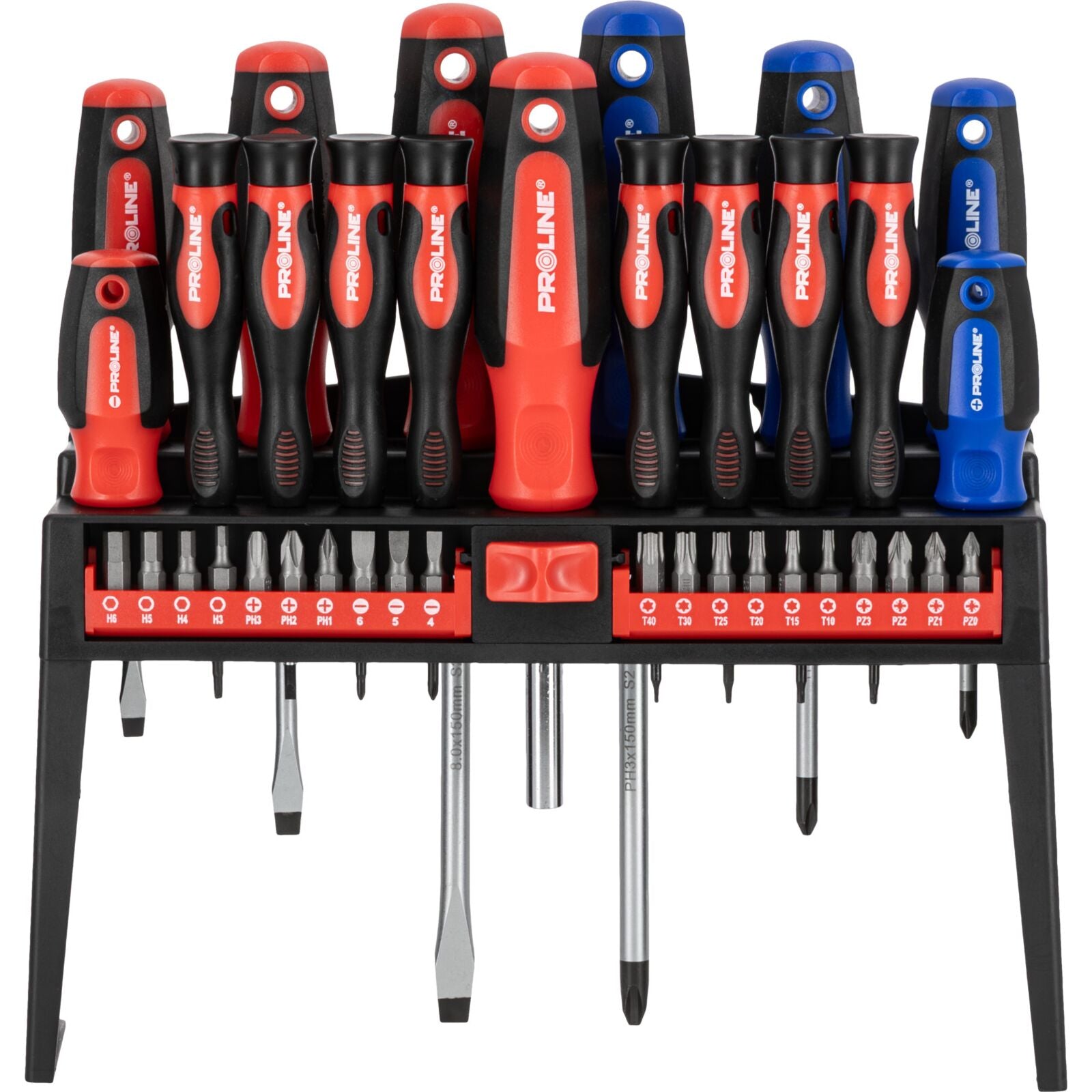 Set cacciaviti 37 pezzi Acciaio S2 Hrc 59±2 Punta magnetica Impugnatura ergonomica soft-touch Supporto Proline