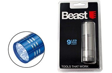 Kleine Camping-Taschenlampe, 9 LEDs, Aluminium, 90 mm, Biest