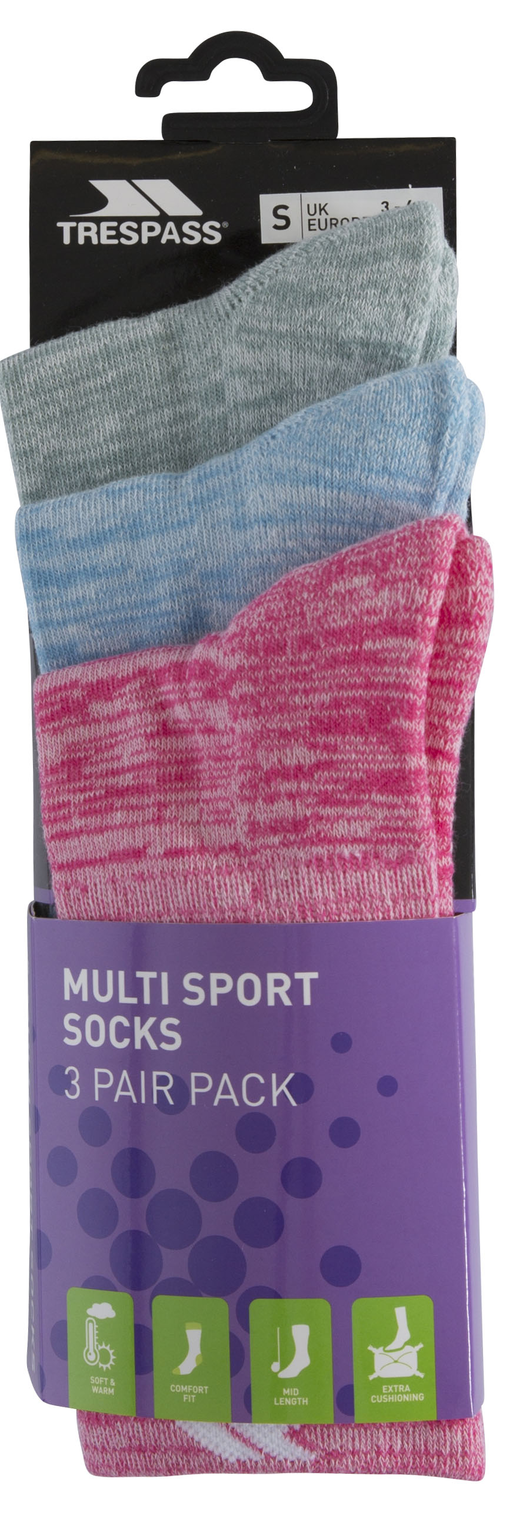 Trespass Helvellyn - Kvinna 3 Par Pack Trekking Strumpor Rose Melange / Blue Melange / Sage Melange