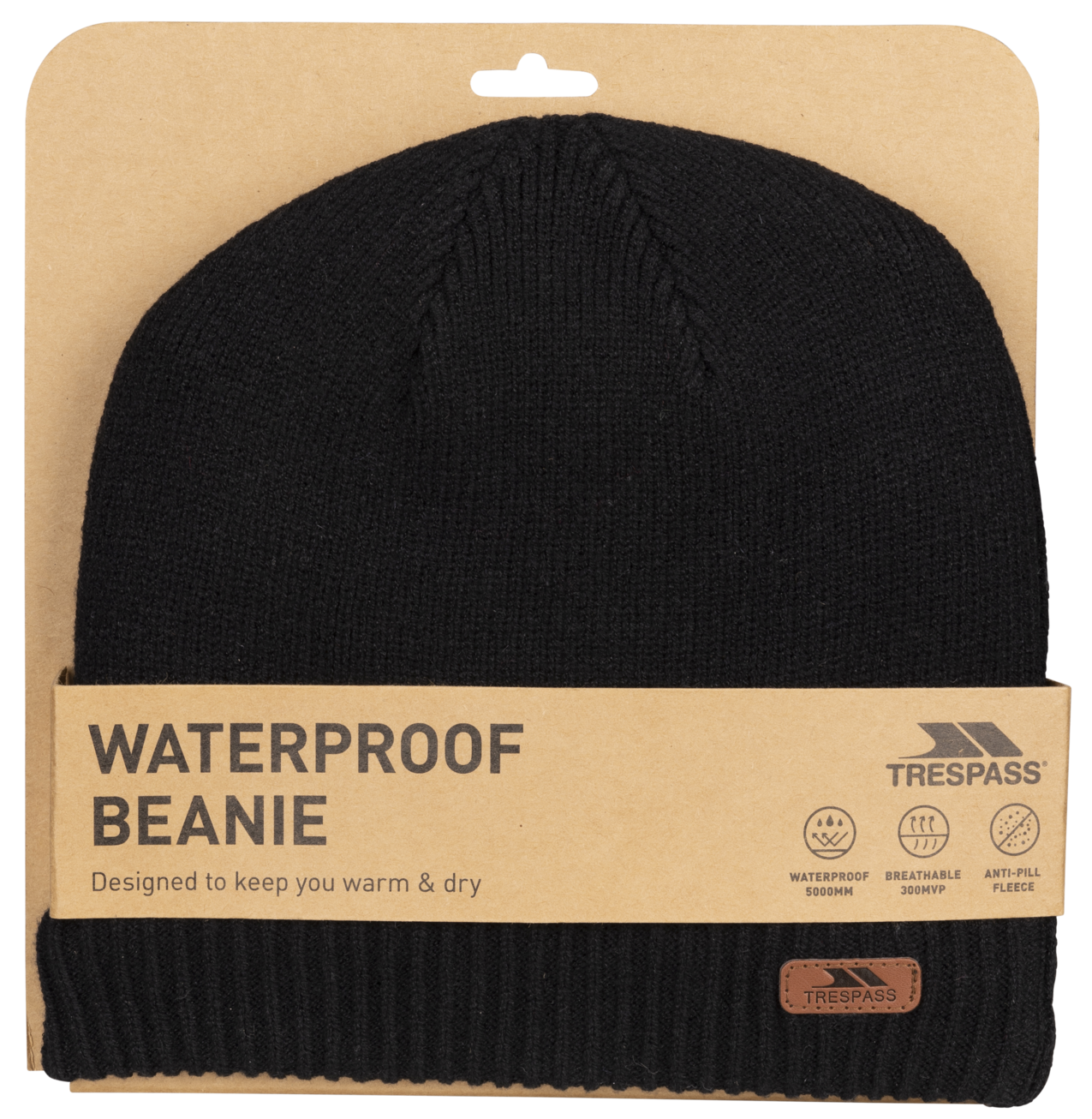 Trespass Chuck- Unisex Waterproof Beanie Black