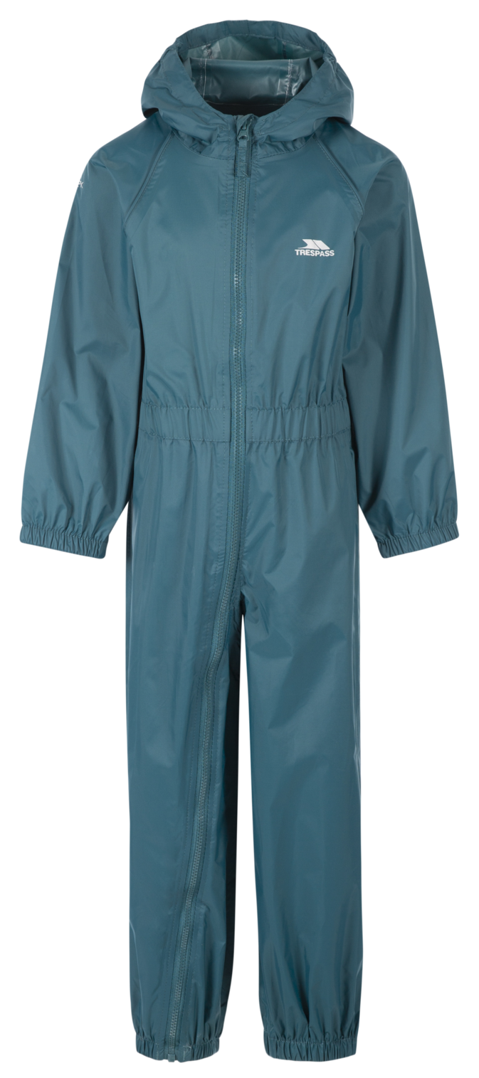 Trespass Button – Unisex-Regenanzug für Kinder, Blaugrün