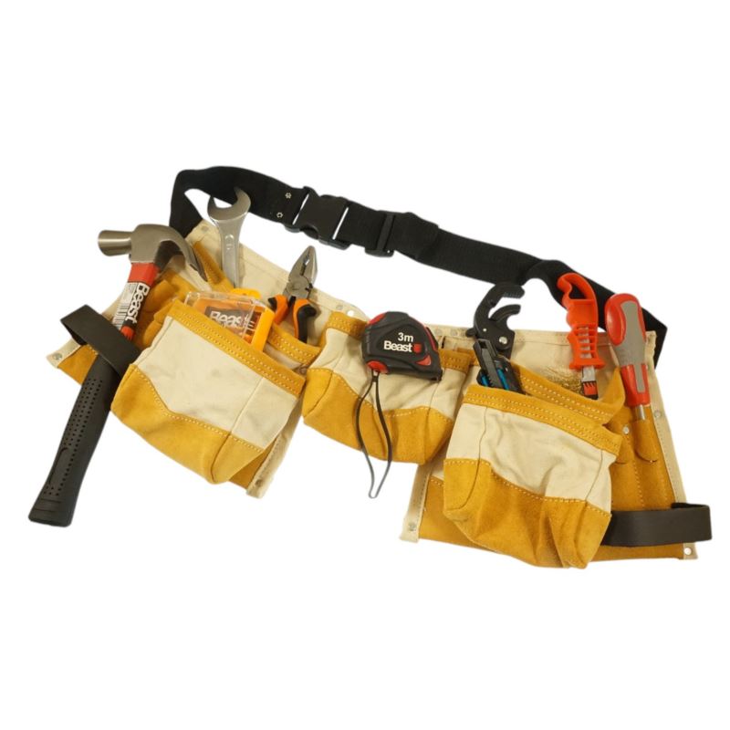 Assembly Tool Belt Canvas Leather 11 Pockets Beast