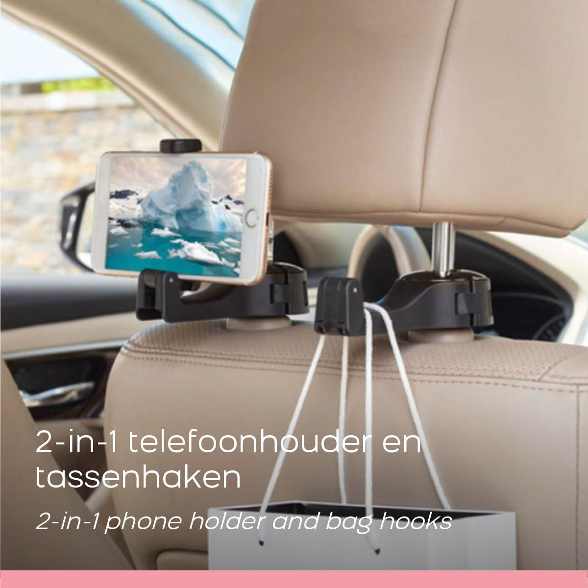 Telefonholder – Multifunktionel telefonholder og taskekrog – sæt med 2