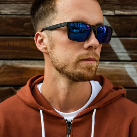 Sunglasses Merlin Cleití (dubh neamhlonrach/scáthán Gorm)