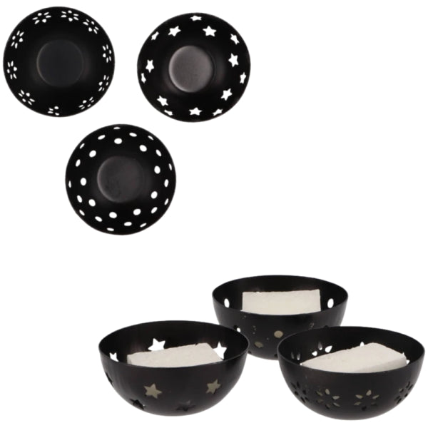 Tealight Holder/ Fragrance Cube Holder Amber Metal Black 7.5 Cm 3 Assorted