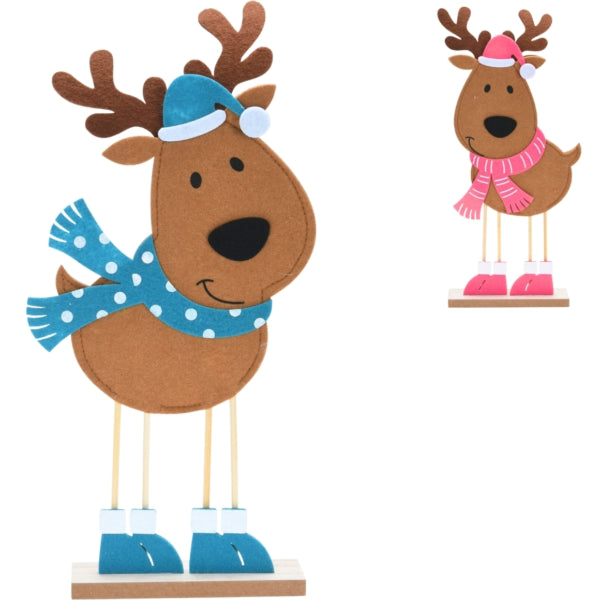 Decorative Reindeer On Base Felt Pink/blue 40 Cm 2 Assorted