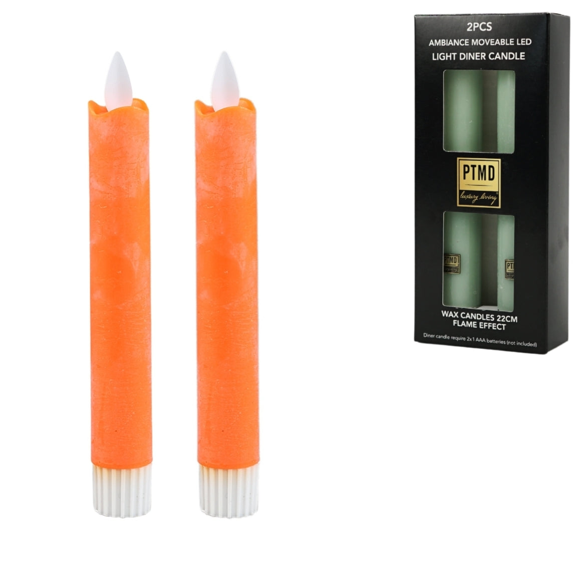 Ptmd Led Battery-operated Dinner Candle Orange 2.2 X 16 Cm Set Of 2