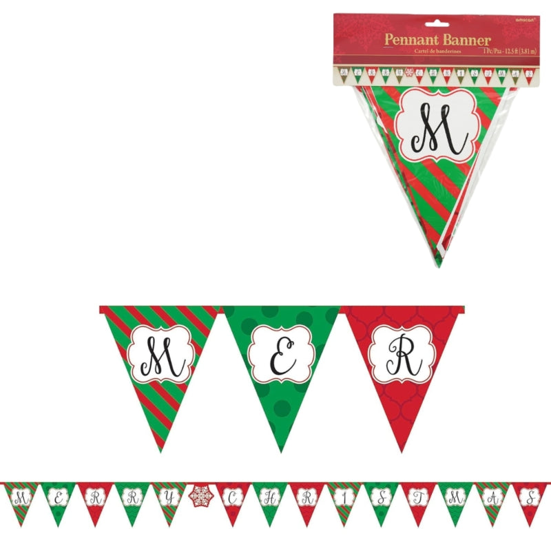 Merry Christmas Bunting Green/red 3.8 M