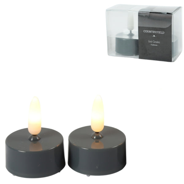 Countryfield Led Tealight Elegance Flame Effect Grey 5 Cm Set Of 2