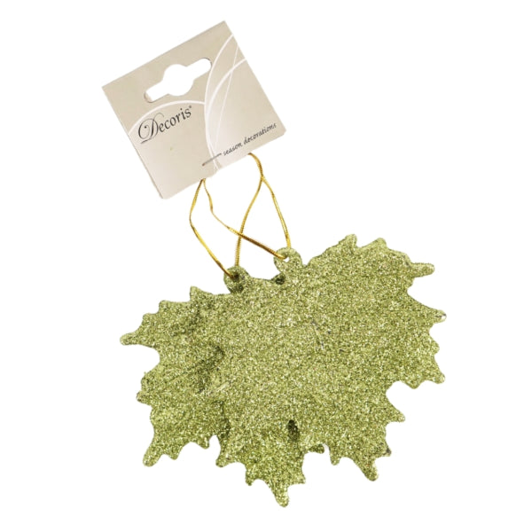 Christmas Ornament Leaf Glitter Olive Green 10.5 Cm Set Of 2