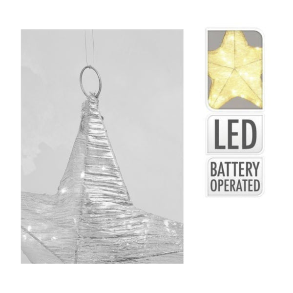 Battery-operated Led Christmas Star Silver-colored Fabric 30 Cm