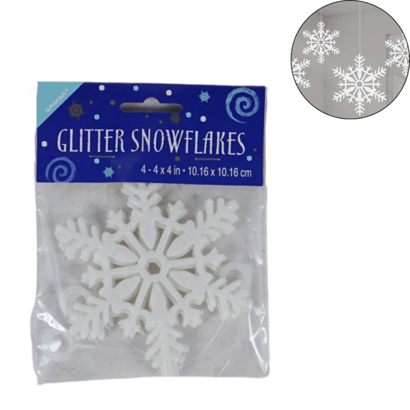 White Snowflake Pendant With Glitter 10 Cm 4 Pieces