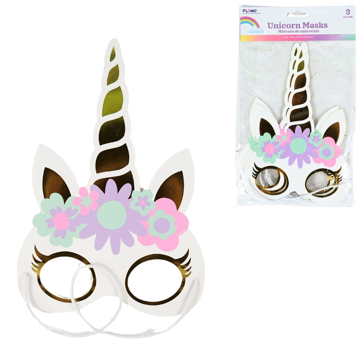 Máscaras Flomo Unicorn 23 cm conjunto de 3