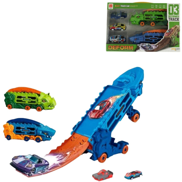 Dino Transporter And Transformable Track Car Set
