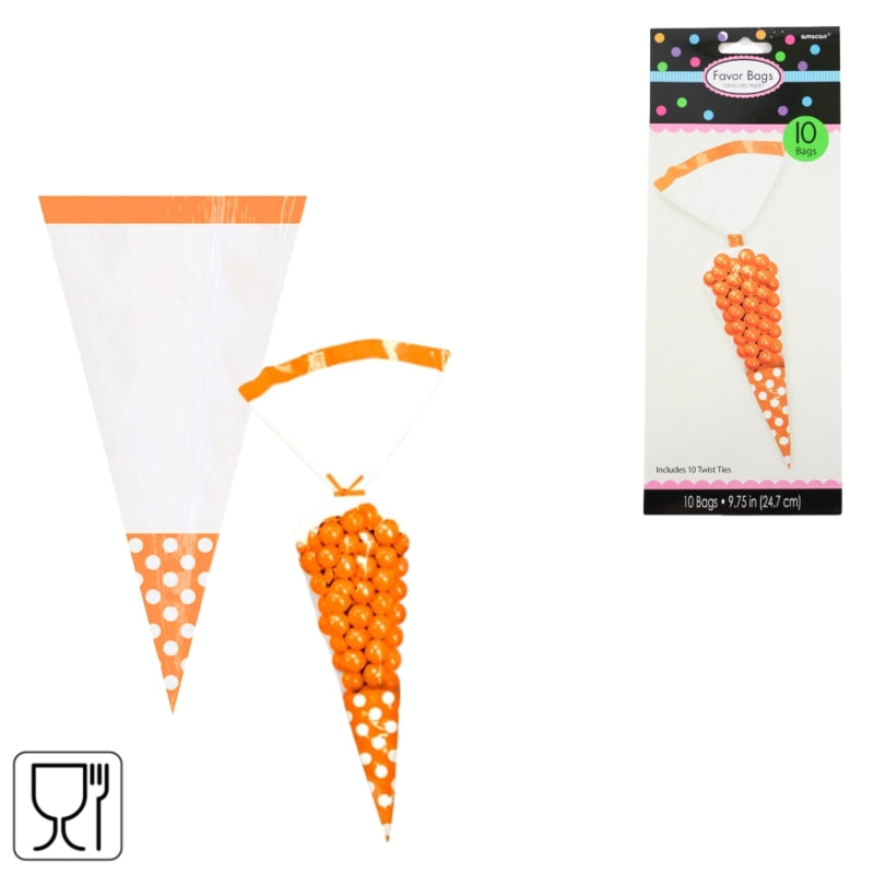 Party Cone With Closure Transparent/orange 24.7 Cm Set Of 10