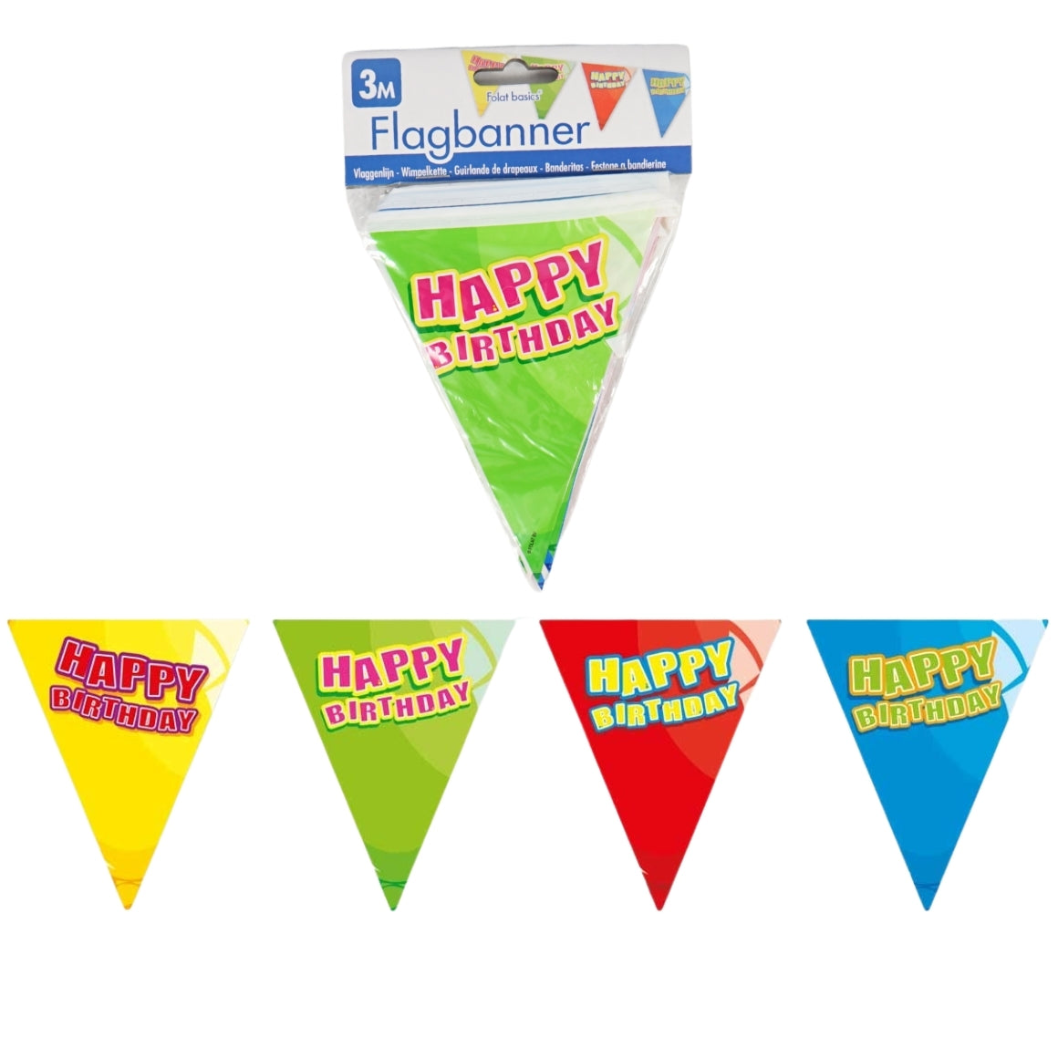 Folat Mini Flag Garland Happy Birthday 3 Meters