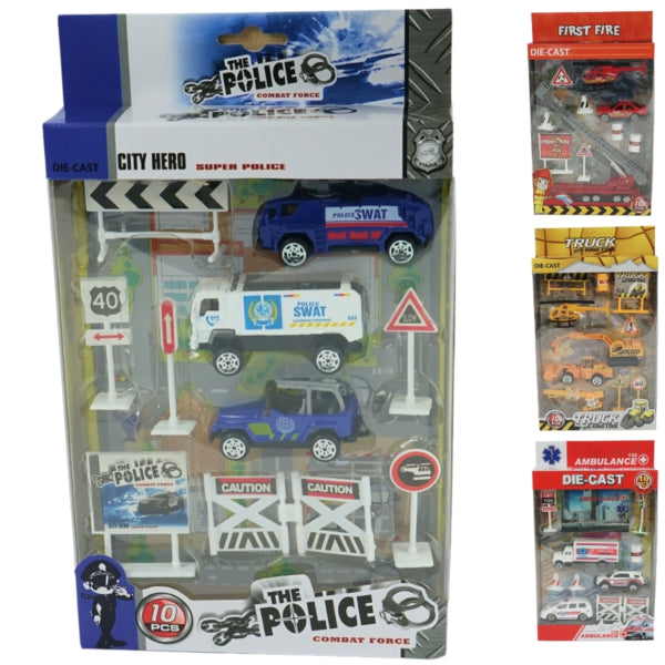 Toy Car Set Emergency Service Vehicles 10-piece Assorted
