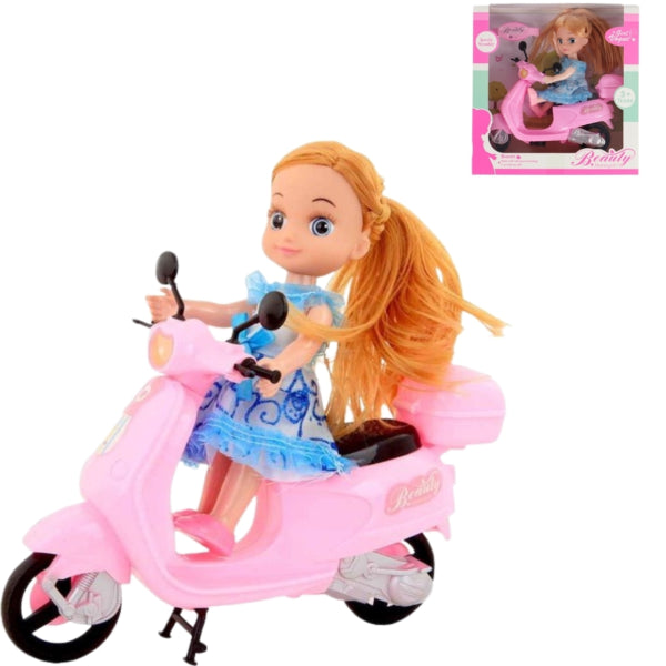 Beauty Motorcycle Teen Doll Pink/blue 22 Cm