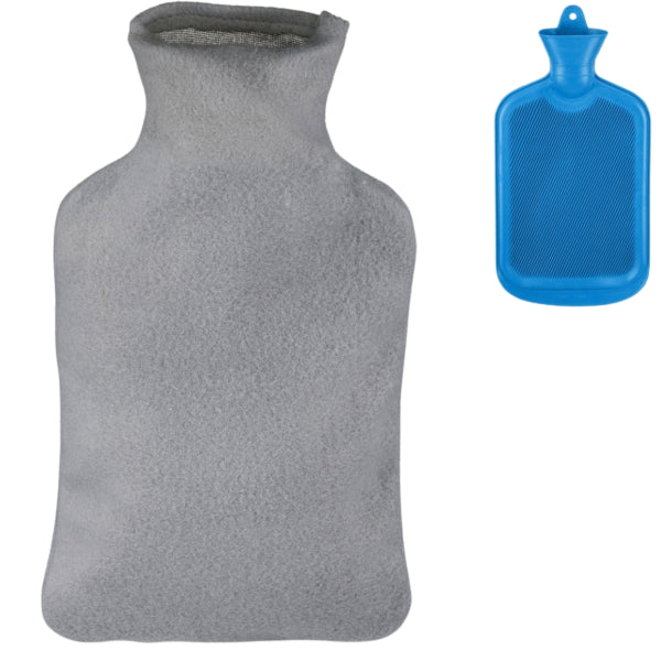 Relaxdays Hot Water Bottle With Cover Blue/grey 1.5 L