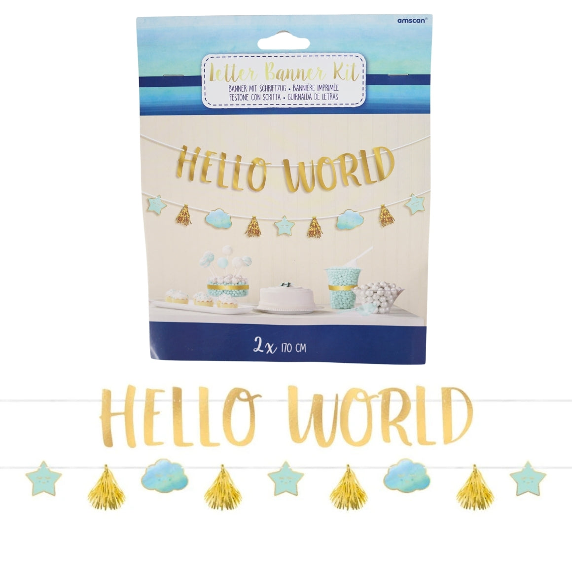 Letter Garland Baby Boy Hello World Blue/gold 170 Cm