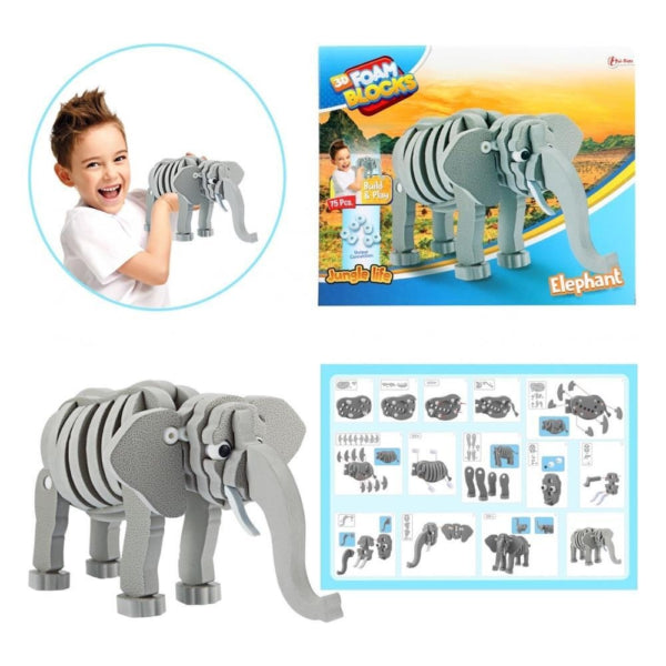 3D penové remeselné puzzle zvieratko slon 75 kusov