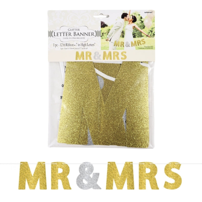 Mr & Mrs Letter Garland Gold/silver Colored 365 Cm