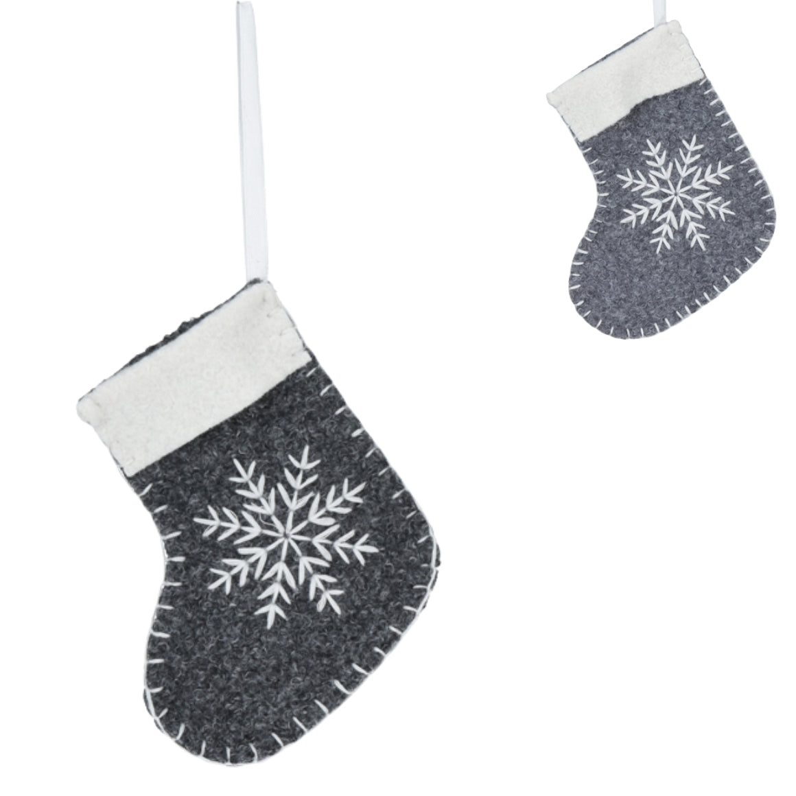 Christmas Ornament Stocking Grey 10 Cm 2 Assorted