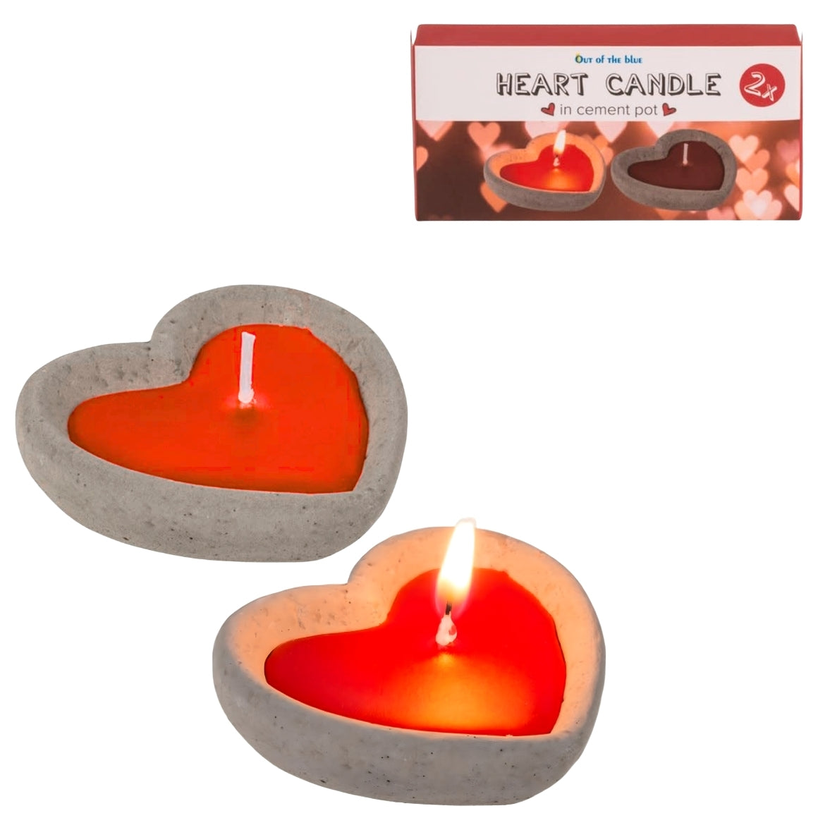 Out Of The Blue Heart Candle In Cement Pot 6 Cm Set Of 2