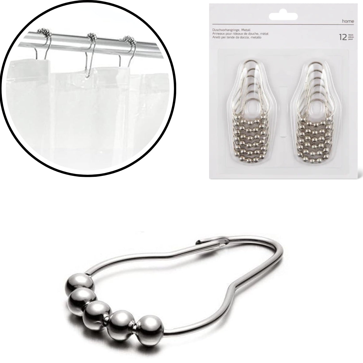 Metal Shower Curtain Rings 7.2 Cm 12 Pieces