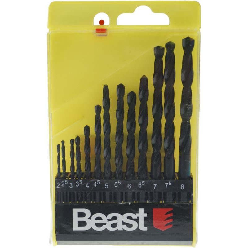 Juego De Brocas Para Metal Hss 2-8 Mm 13 Piezas En Estuche De Plástico Beast